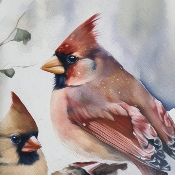 Wood Framed 8x10 Red Cardinal Love Birds‎ Watercolor Oil Painting - Picture 4 of 9